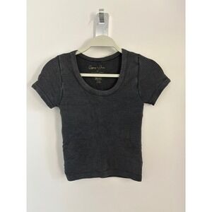 Gypsy + Jade Charcoal Grey Waffle‎ Knit Scoop Neck Short Sleeve Crop Top XS S